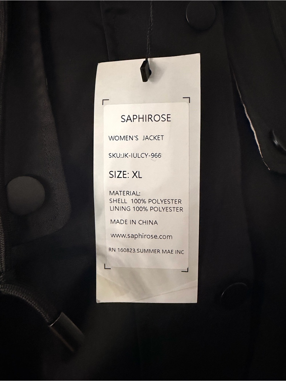 Saphirose Women’s Black Hooded Rain Coat with Plaid Lining Size XL - Picture 5 of 10